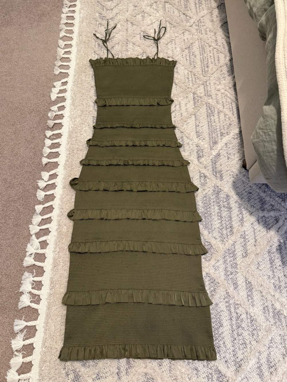 V. Chapman Ruffle-Trim Midi Dress in Olive